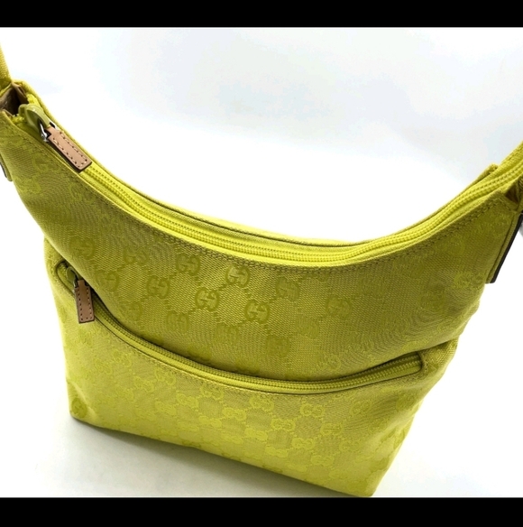 Gucci 🍋 GG Canvas Leather Jackie Yellow Green Shoulder Bag - Picture 3 of 16